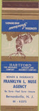 Matchbook Cover - Hartford Insurance Franklyn Nuse Bernardsville NJ