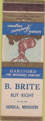Matchbook Cover - Hartford Insurance Brite Seneca MO