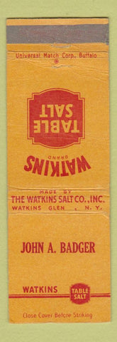 Matchbook Cover - Watkins Table Sald John Badger Watkins Glen NY WEAR