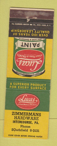 Matchbook Cover - Lucas Paints Zimmermans Hardware Intercourse PA