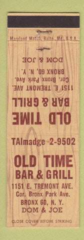 Matchbook Cover - Old Time Bar Grill Bronx NY
