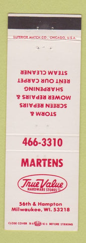 Matchbook Cover - Martens True Value Hardware Milwaukee WI