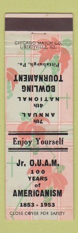 Matchbook Cover - Bowling Tournament Pittsburgh PA 1953 OUAM