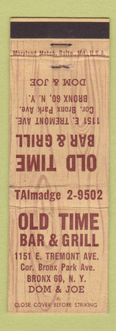 Matchbook Cover - Old Time Bar Grill Bronx NY