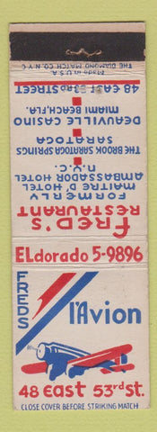 Matchbook Cover - Freds L'Avion New York City Restaurant WEAR