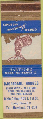 Matchbook Cover - Hartford Insurance Bjorndahl Hodges Long Beach CA