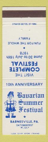 Matchbook Cover - Bavarian Summer Festival Barnesville PA 1978