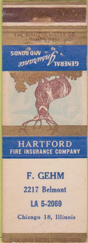Matchbook Cover - Hartford Insurance Gehm Chicago IL