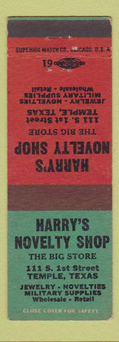 Matchbook Cover - Harry's Novelty Shop Temple TX Jewelry