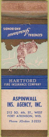 Matchbook Cover - Hartford Insurance Aspinwall Fort Atkinson WI