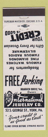 Matchbook Cover - International Jewelry York PA