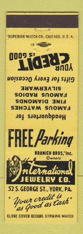 Matchbook Cover - International Jewelry York PA