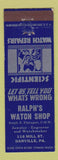 Matchbook Cover - Ralph's Watch Shop Danville PA
