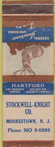 Matchbook Cover - Hartford Insurance Stockwell Knight Moorestown NJ