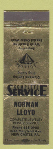 Matchbook Cover - Norman Lloyd Jewelry Repair New Castle PA WEAR
