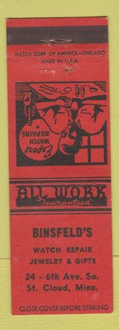 Matchbook Cover - Binsfeld's Watch Repair Jewelry St Cloud MN  WEAR