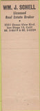 Matchbook Cover - WM Schell Real Estate San Diego CA yellow