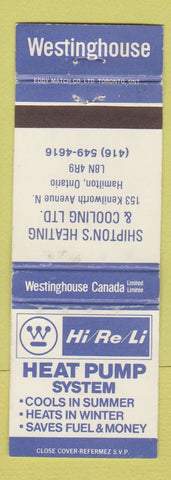 Matchbook Cover - Westinghouse Shipton's Heating Cooling Hamilton ON WEAR