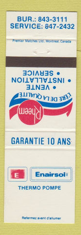 Matchbook Cover - Rheem Heating Air Conditioning QC