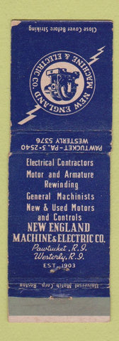 Matchbook Cover - New England Machine & Electric Pawtucket Westerly RI WEAR