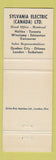 Matchbook Cover - Sylvania Commercial Toe Pack Lamps Light Bulbs Montreal QC