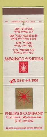 Matchbook Cover - Philips Electrical Wholesales Columbia MO Rolla Sedalia WEAR