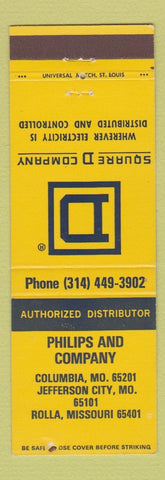 Matchbook Cover - Square D Electrical Equipment Jefferson City Rolla Columbia MO