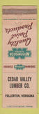 Matchbook Cover - Minnesota Tested Paints Cedar Velly Lumber Fullerton NE