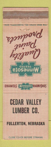 Matchbook Cover - Minnesota Tested Paints Cedar Velly Lumber Fullerton NE