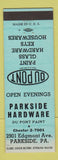 Matchbook Cover - Du Pont Paints Parkside Hardware PA BLUE