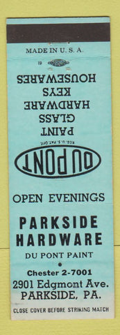 Matchbook Cover - Du Pont Paints Parkside Hardware PA BLUE