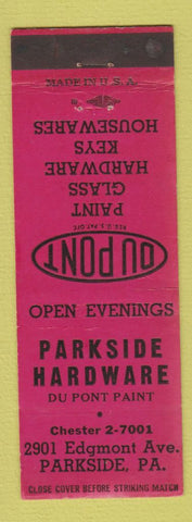 Matchbook Cover - Du Pont Paints Parkside Hardware PA RED