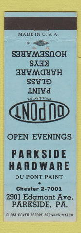 Matchbook Cover - Du Pont Paints Parkside Hardware PA BLUE
