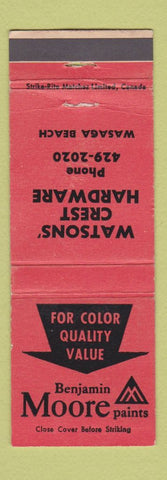 Matchbook Cover - Benjamin Moore Paint Watsons' Crest Hardware Wasaga Beach ON