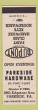 Matchbook Cover - Du Pont Paints Parkside Hardware PA WHITE