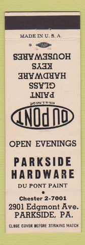 Matchbook Cover - Du Pont Paints Parkside Hardware PA WHITE