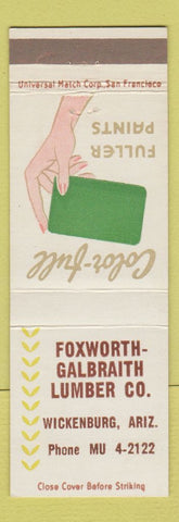 Matchbook Cover - Fuller Paints Foxworth Galbraith Lumber Wickenburg AZ
