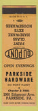 Matchbook Cover - Du Pont Paints Parkside Hardware PA ORANGE