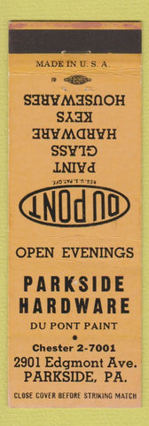 Matchbook Cover - Du Pont Paints Parkside Hardware PA ORANGE