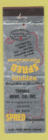 Matchbook Cover - Glidden Paint Thomas Hardware Atlanta GA WEAR