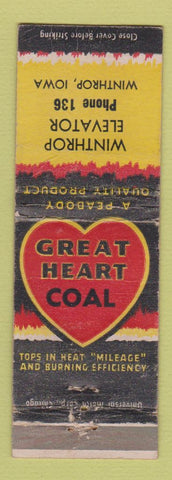 Matchbook Cover - Great Heart Coal Winthrop IA Elevator WORN