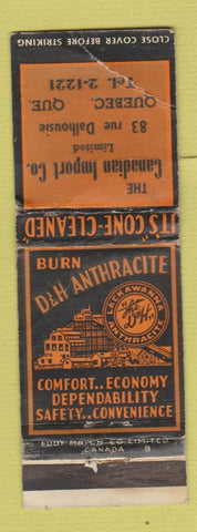 Matchbook Cover - D&H Anthracite Coal Quebec QC POOR