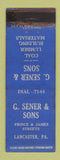 Matchbook Cover - G Sener Sons Coal Lumber Lancaster PA POOR STRIKER