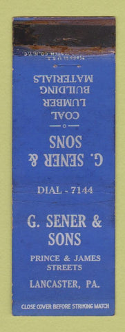 Matchbook Cover - G Sener Sons Coal Lumber Lancaster PA POOR STRIKER