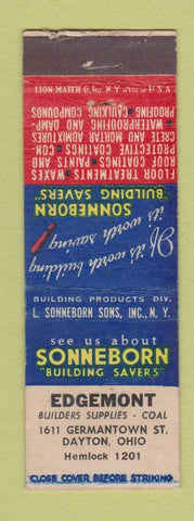 Matchbook Cover - Sonneborn Building Savers Edgemont Dayton OH WORN BACK