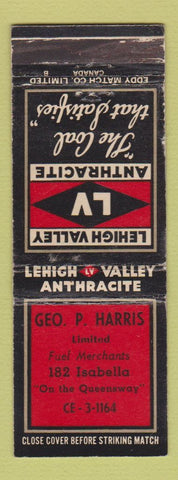 Matchbook Cover - Lehigh Valley Coal Anthracite Geo Harris Canada WEAR