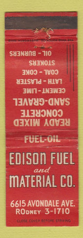 Matchbook Cover - Edison Fuel Material Coal Concrete Chicago IL WORN