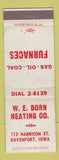 Matchbook Cover - WE Born Heating oil gas coal Davenport IA WEAR