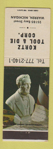 Matchbook Cover - Kortz Tool and Die Corp Warren MI