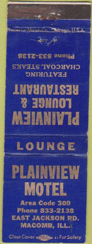 Matchbook Cover - Plainview Motel Macomb IL WORN